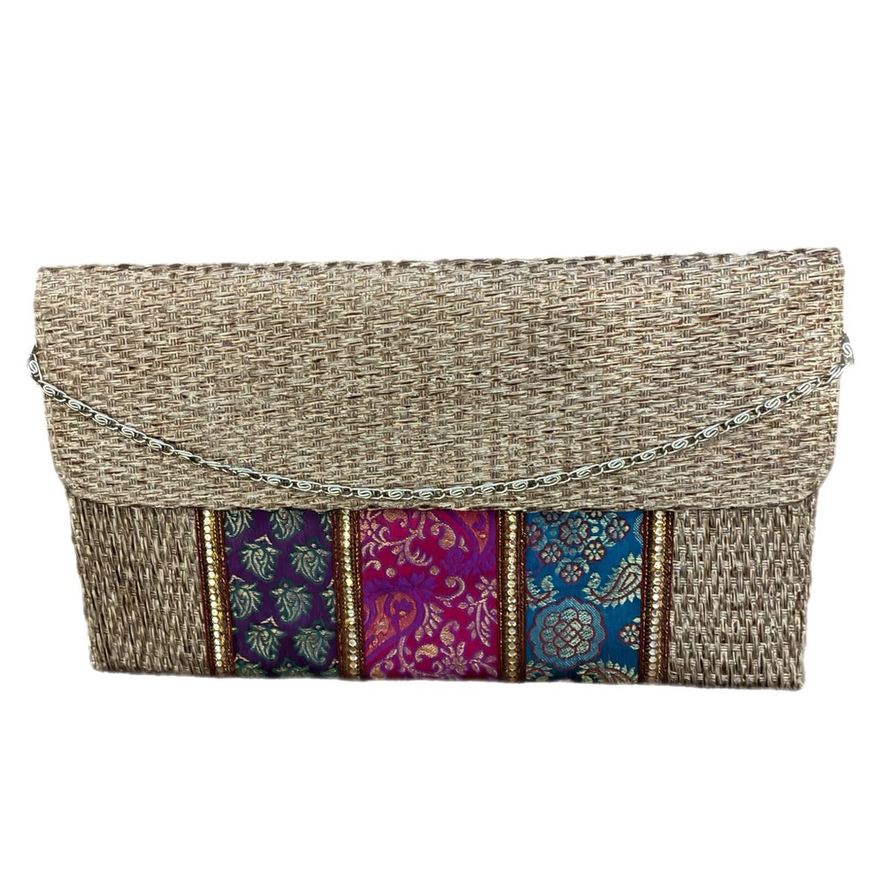 Handcrafted Ethnic Clutch Bag Multicolor Bohemian Woven Party Wedding Beach
